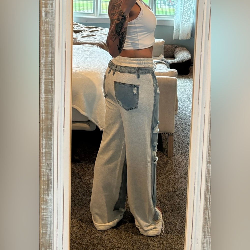 Labijou La Bijou Mixed Material Jeans Sweatpants